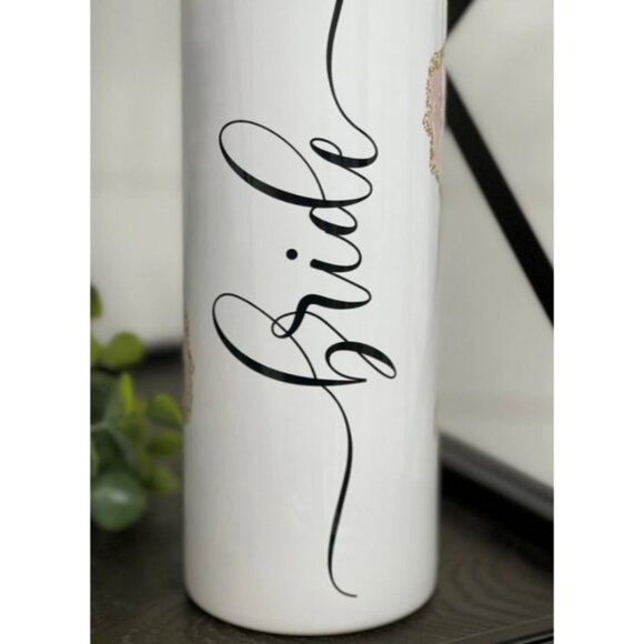 Bride Insulated Tumbler With Straw - 20.3cm x 7.6cm - White Gold & Pink Marbled - Picture 3 of 3